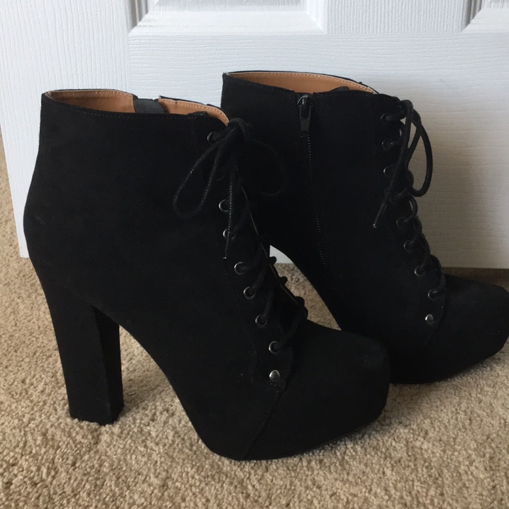Black lace up heeled boots